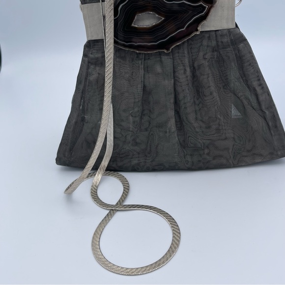BO’S ART | Vintage Handmade Stainless Steel Mesh & Agate Gemstone Evening Bag - Picture 5 of 16